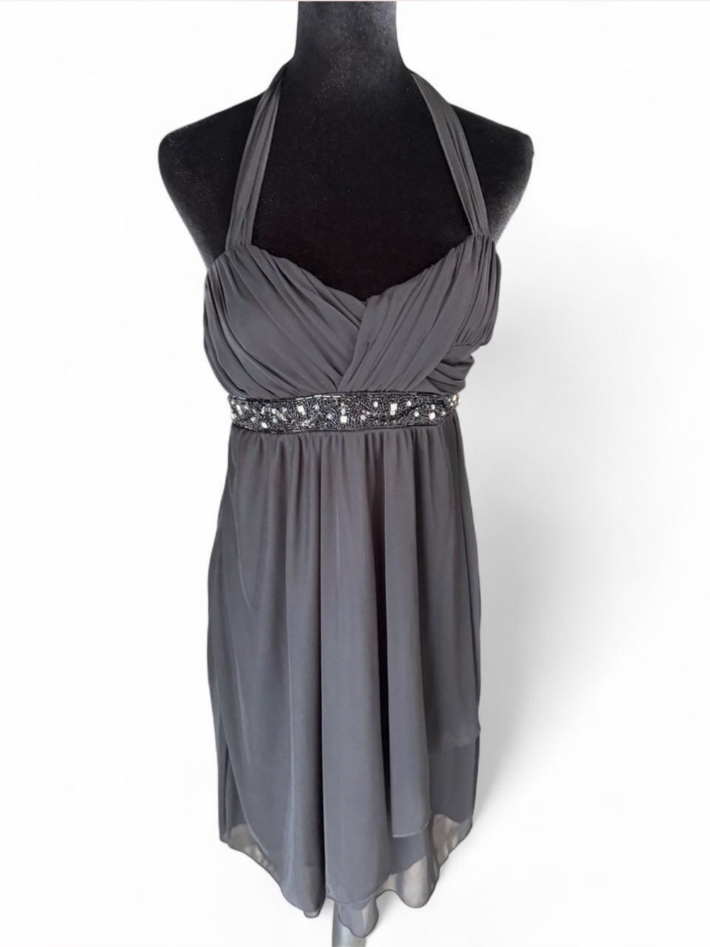 City Triangles Women’s Charcoal Gray Halter Chiffon Dress – Size Medium - Picture 2 of 5